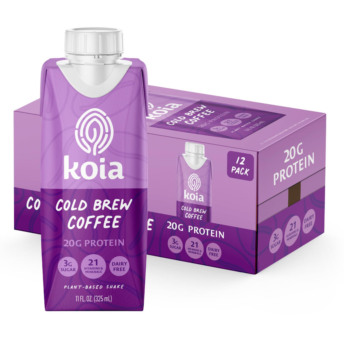 Koia Plant-Based Protein Shake, Cacao Bean, 11 Fl Oz (Pack of 12)