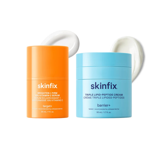 Skinfix Radiance + Repair Duo with Vitamin C - Includes Brighten + Firm 15% Vitamin C Serum (1 fl oz) & Triple Lipid-Peptide Cream (1.7 fl oz) - Vegan, Cruelty Free