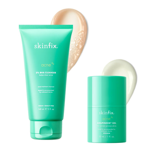 Skinfix 2% BHA Cleanser (5 oz) + Adapinoid Gel (1 oz) - Safe for All Types of Acne - Fragrance Free - Vegan, Cruelty Free