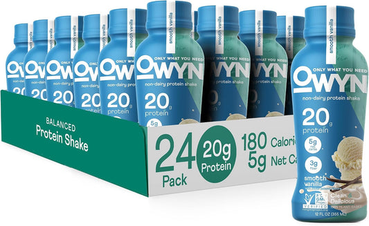 OWYN Only What You Need Plant Based Protein Shake, 20g Vegan Protein from Organic Pumpkin Seed, Flax, Pea Blend, Prebiotic Supplement, Superfood Greens, Gluten & Soy-Free (Vanilla, 24 Pack)
