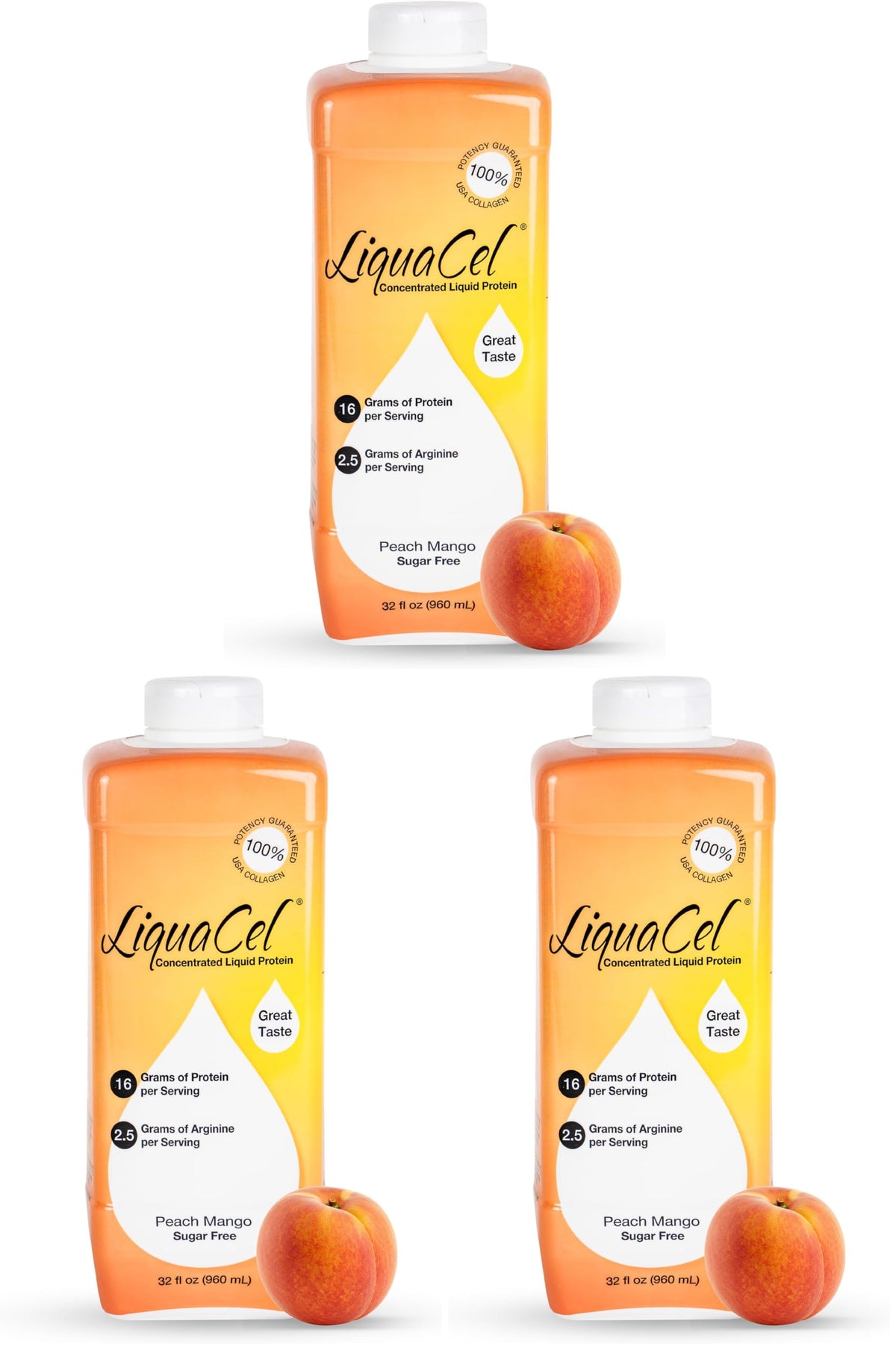 LiquaCel Liquid Protein, Peach Mango Flavor, 32 oz Bottle