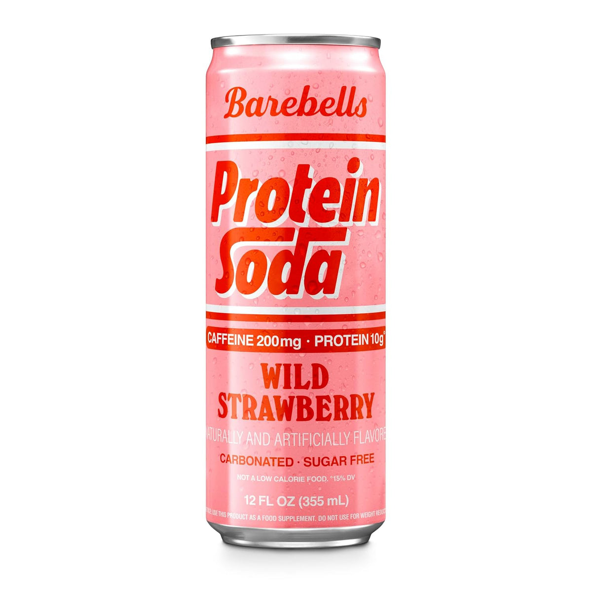 Barebells Protein Soda Wild Strawberry, 10g Protein, 200mg Caffeine, Sugar Free Energy Drink, 12 fl oz (12-pack)