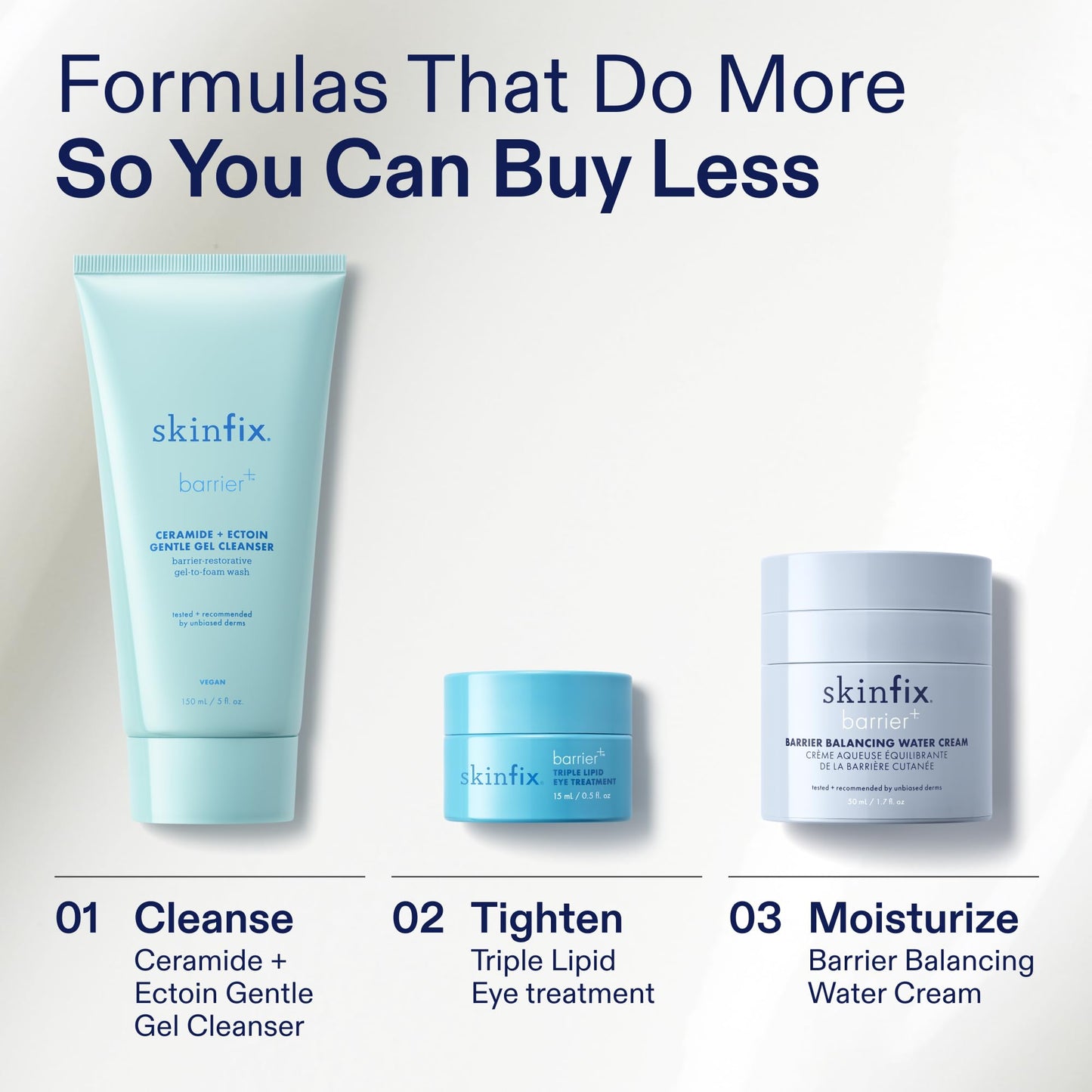 Skinfix Balancing Cleanse + Moisturize Set with Hyaluronic Acid - Includes Mini Ceramide + Ectoin Gentle Gel Cleanser (1.5 fl oz) & Mini Barrier Balancing Water Cream (0.5 fl oz) - Vegan, Cruelty Free
