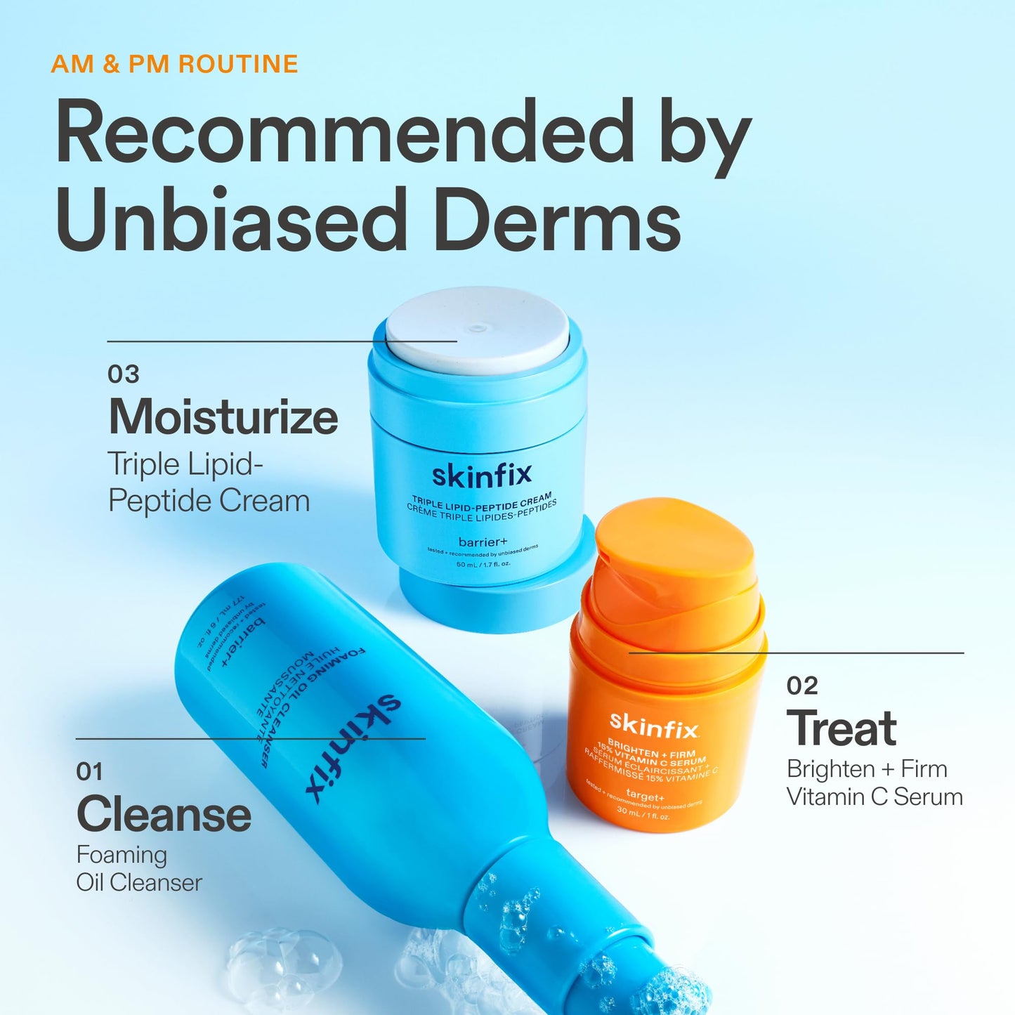 Skinfix Radiance + Repair Duo with Vitamin C - Includes Brighten + Firm 15% Vitamin C Serum (1 fl oz) & Triple Lipid-Peptide Cream (1.7 fl oz) - Vegan, Cruelty Free