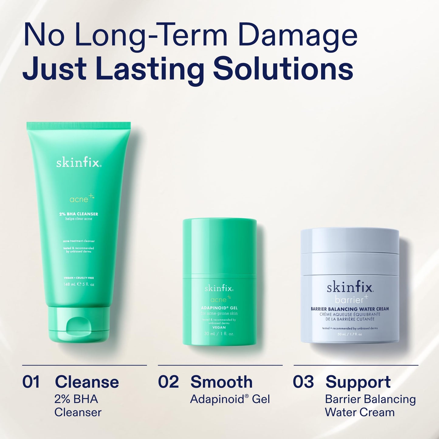 Skinfix 2% BHA Cleanser (5 oz) + Adapinoid Gel (1 oz) - Safe for All Types of Acne - Fragrance Free - Vegan, Cruelty Free