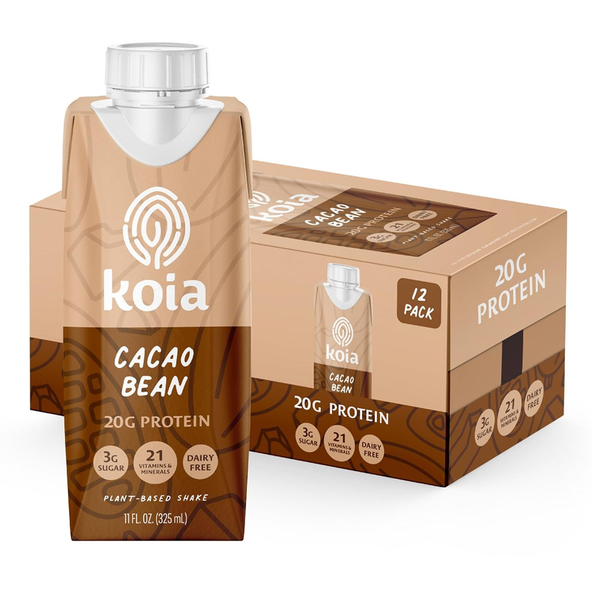 Koia Plant-Based Protein Shake, Cacao Bean, 11 Fl Oz (Pack of 12)
