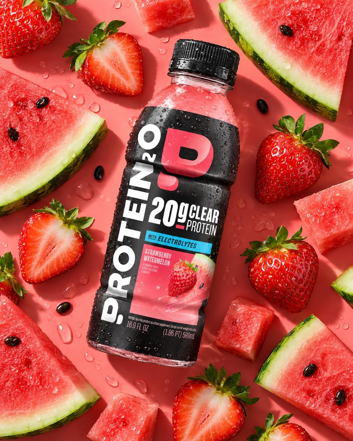 Protein2o Hydration Drink - 2-in-1 Liquid Clear Whey Protein Isolate and Electrolyte Drink - 20g Protein, Vitamins B5, B6 - Post-Workout Recovery - 16.9 Fl Oz - 12 Count Strawberry Watermelon