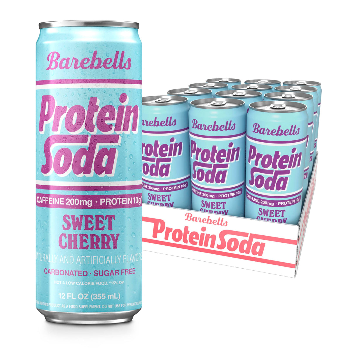 Barebells Protein Soda Wild Strawberry, 10g Protein, 200mg Caffeine, Sugar Free Energy Drink, 12 fl oz (12-pack)