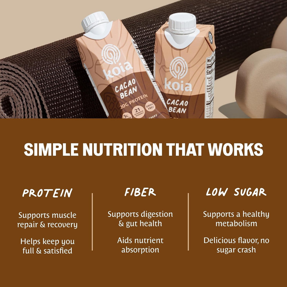 Koia Plant-Based Protein Shake, Cacao Bean, 11 Fl Oz (Pack of 12)